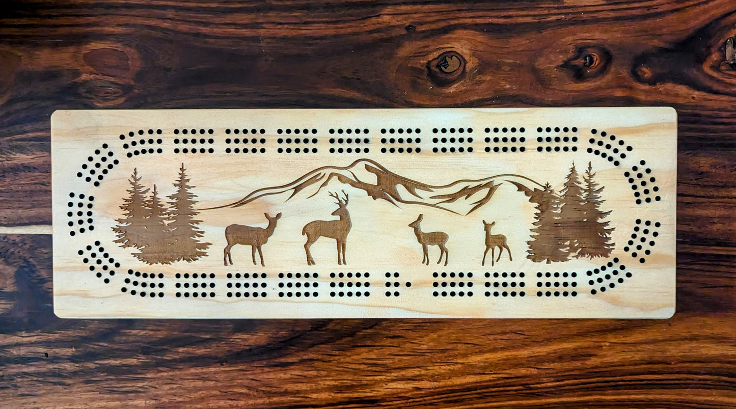 Deer 3 Track Cribbage Board - Laser engraved