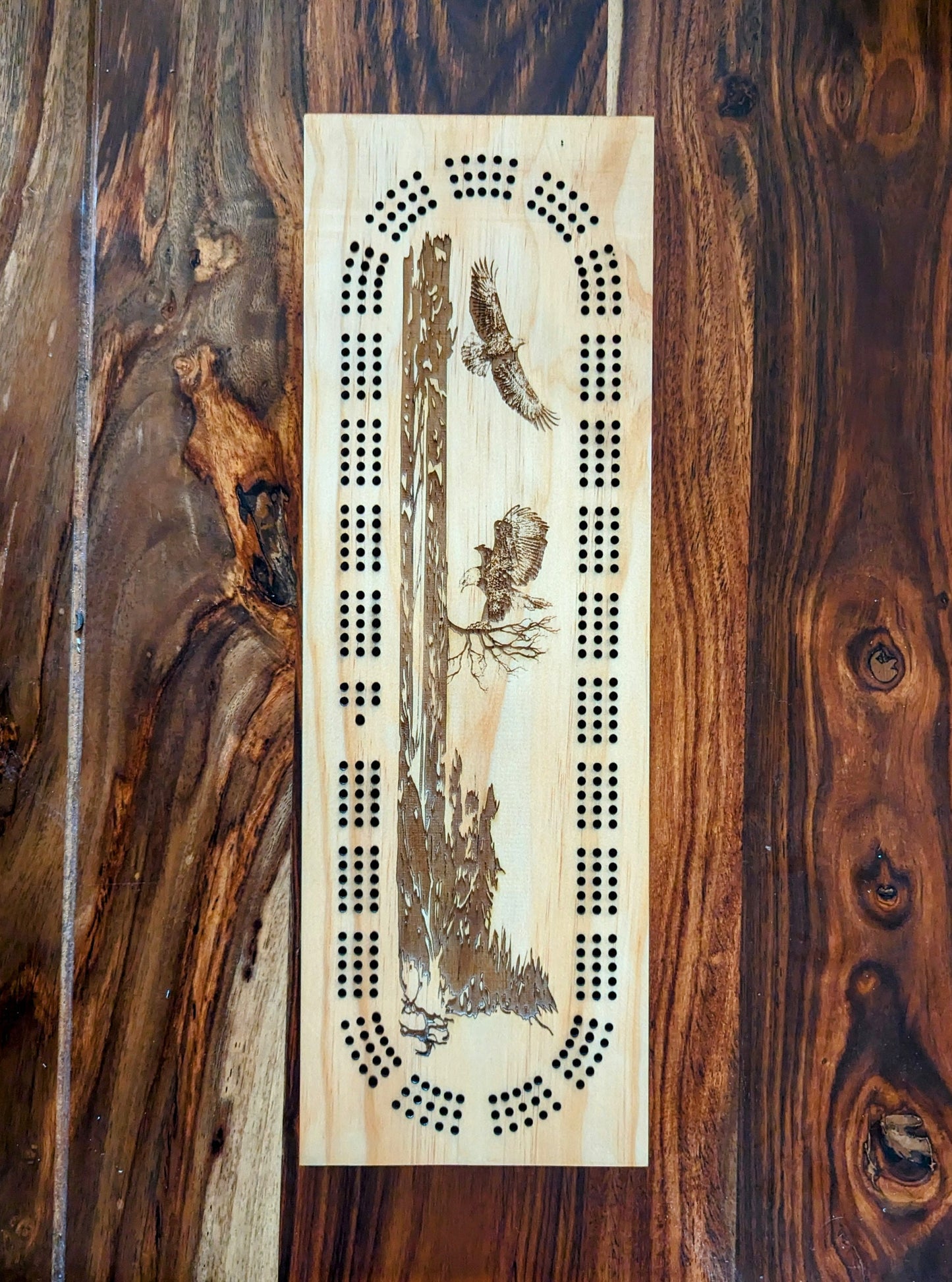 Bald Eagle 3 Track Cribbage Board - Laser engraved