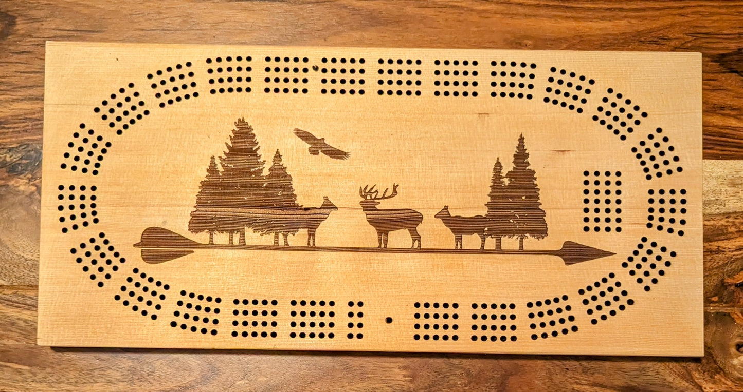Elk on an arrow, 4 Track Cribbage Board - Laser engraved